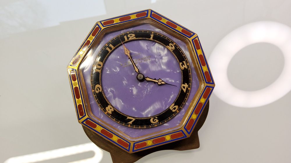 Pendulette Réveil Septima Suisse Années 1920 - émaillée, Bronze Doré, Style Art Nouveau