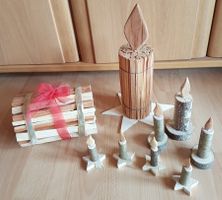 HOLZ WEIHNACHTSDEKO / HANDARBEIT / KERZEN & BÜSCHELI