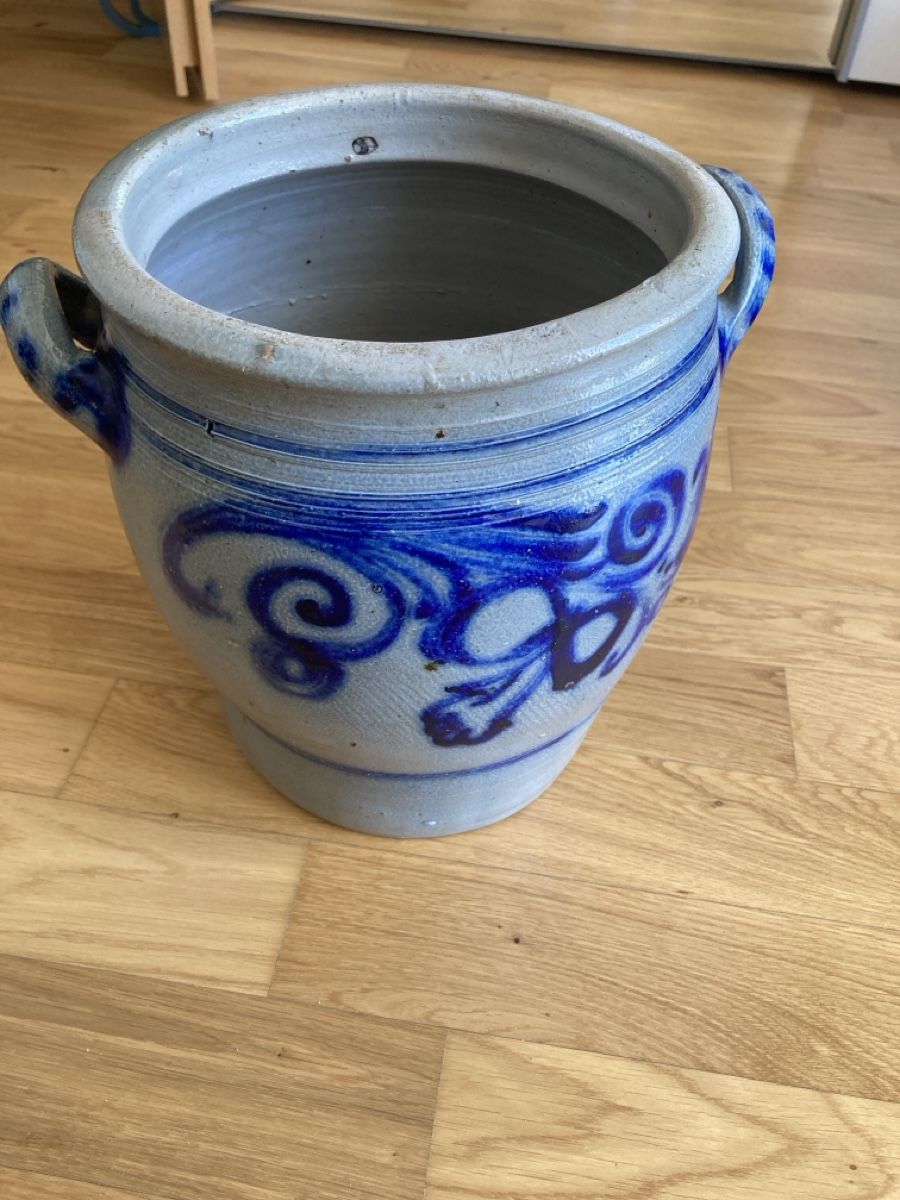 Pentole: Rustikale Steingut Vase/Übertopf mit blauem Deko – Usato da Staad SG venduto da gab_7dr9 3
