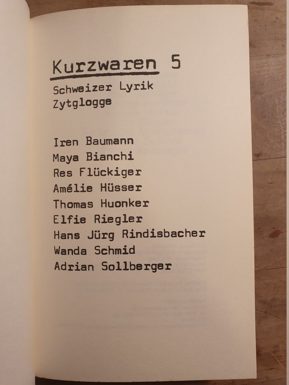 Bücher: Kurzwaren 5 -Schweizer Lyrik Zytglogge – Gebraucht aus Zürich von loosebone 1