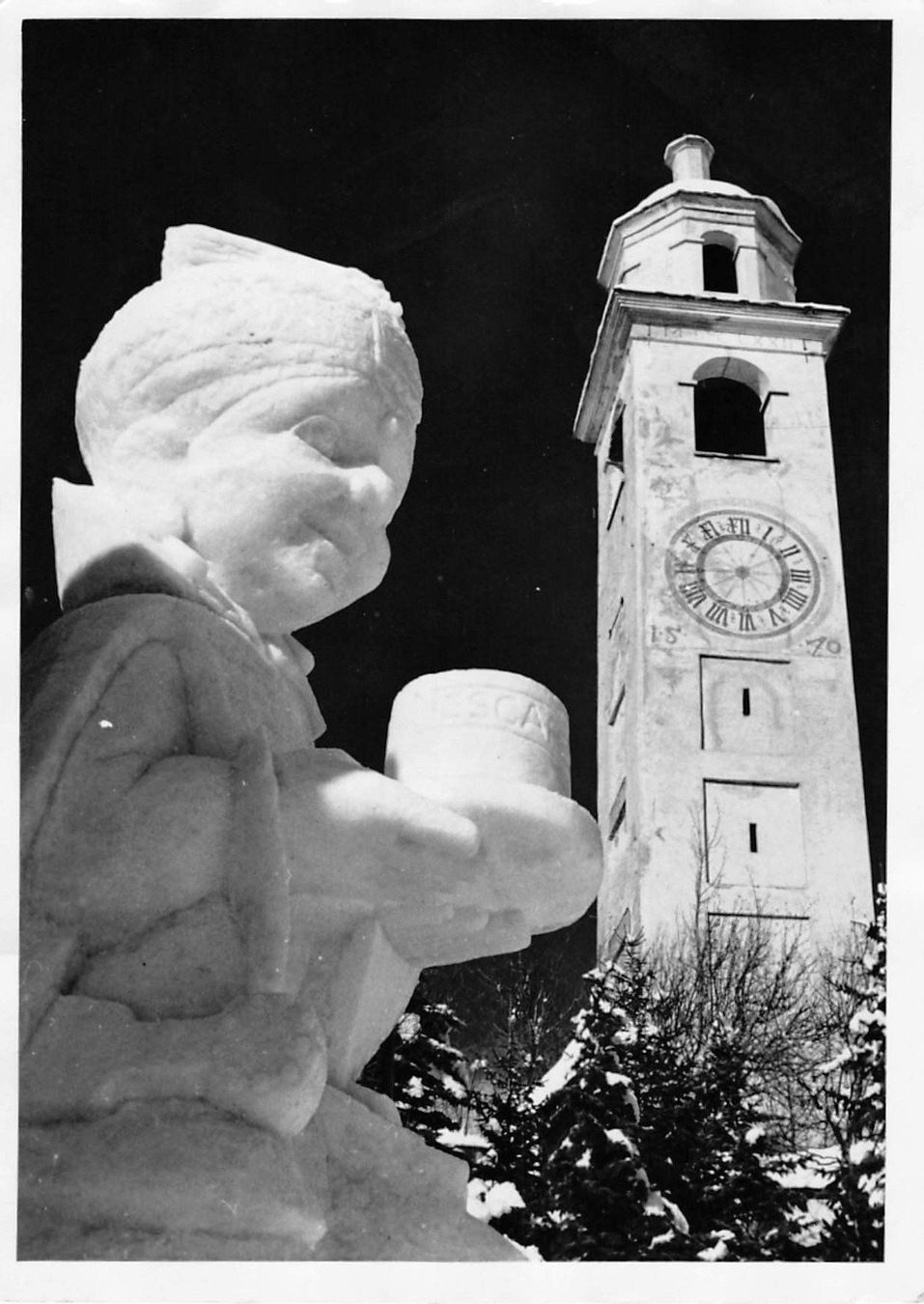 Cartoline postali: Gruss aus ST. MORITZ - Kirche mit Skulptur – Usato da Winterthur venduto da SchatzchischtliWinti