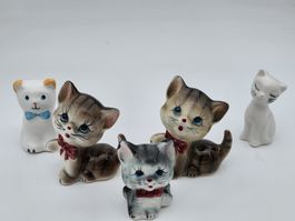 5 Katzen Figuren Set Porzellan Keramik Kätzchen Deko Vintage