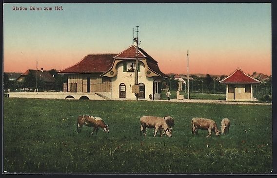 Cartoline postali: Büren zum Hof, Bahnhof der Solothurn-Be – Usato da Berlin venduto da bartko-reher