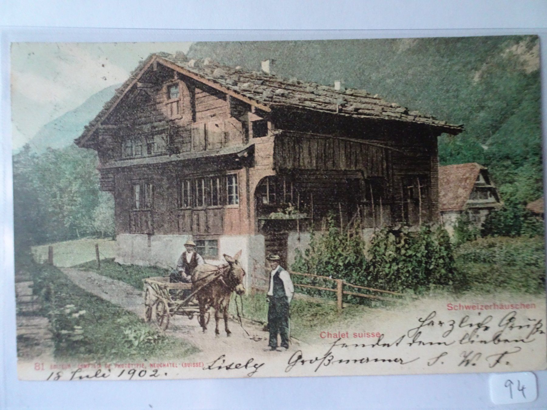 Cartoline postali: AK "Schweizerhäuschen"& Eselskarren , datiert 1902! – Usato da Schönenwerd venduto da schnitzunddrunter
