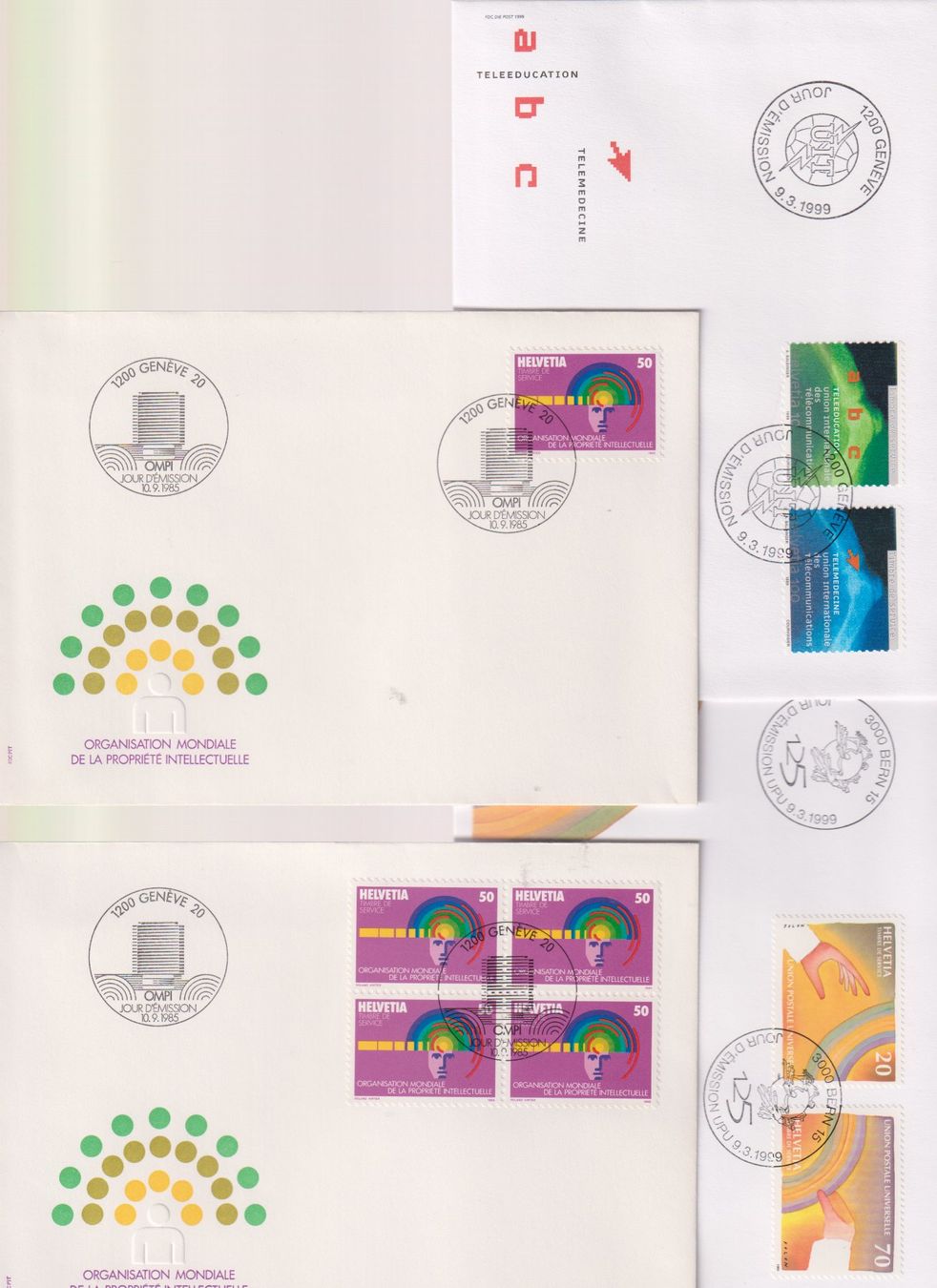 Tutti i francobolli: FDC. OMPI/UPU/. Genf. 1985/99/99 Einzelm. & 4-er-Block. – Nuovo (secondo la descrizione) da Koblenz venduto da Boerse6