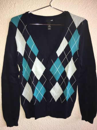 Rhombenstrickjacke,  H&M, blau, Gr.M