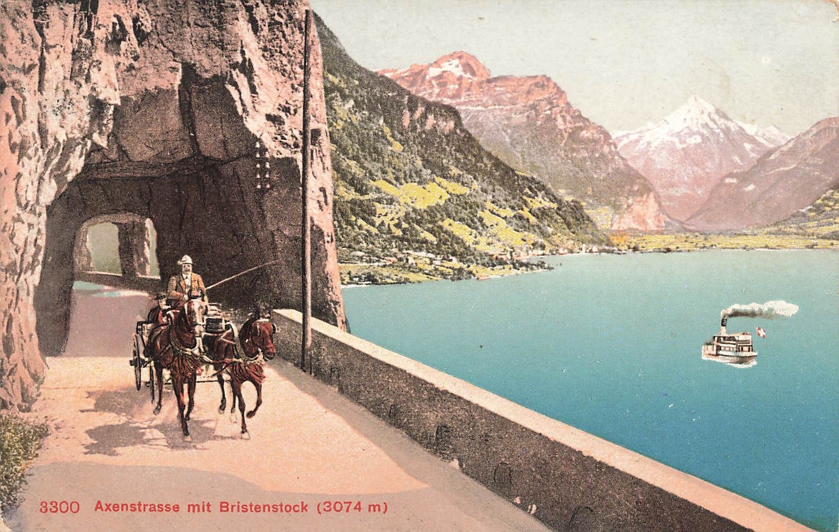 Cartoline postali: Axenstrassse mit bristenstock Postkutsche – Usato da Biasca venduto da Blenio71