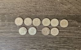 Lot de 10 piéces 1/2 franc suisse diverse années 44. 51.62.