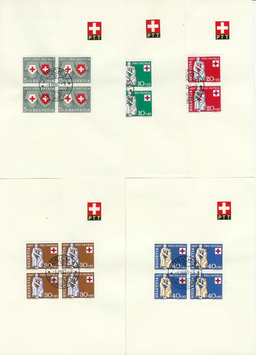 Tutti i francobolli: 1957 Pro Patria Viererblock-Satz – Usato da Heerbrugg venduto da Swissphila