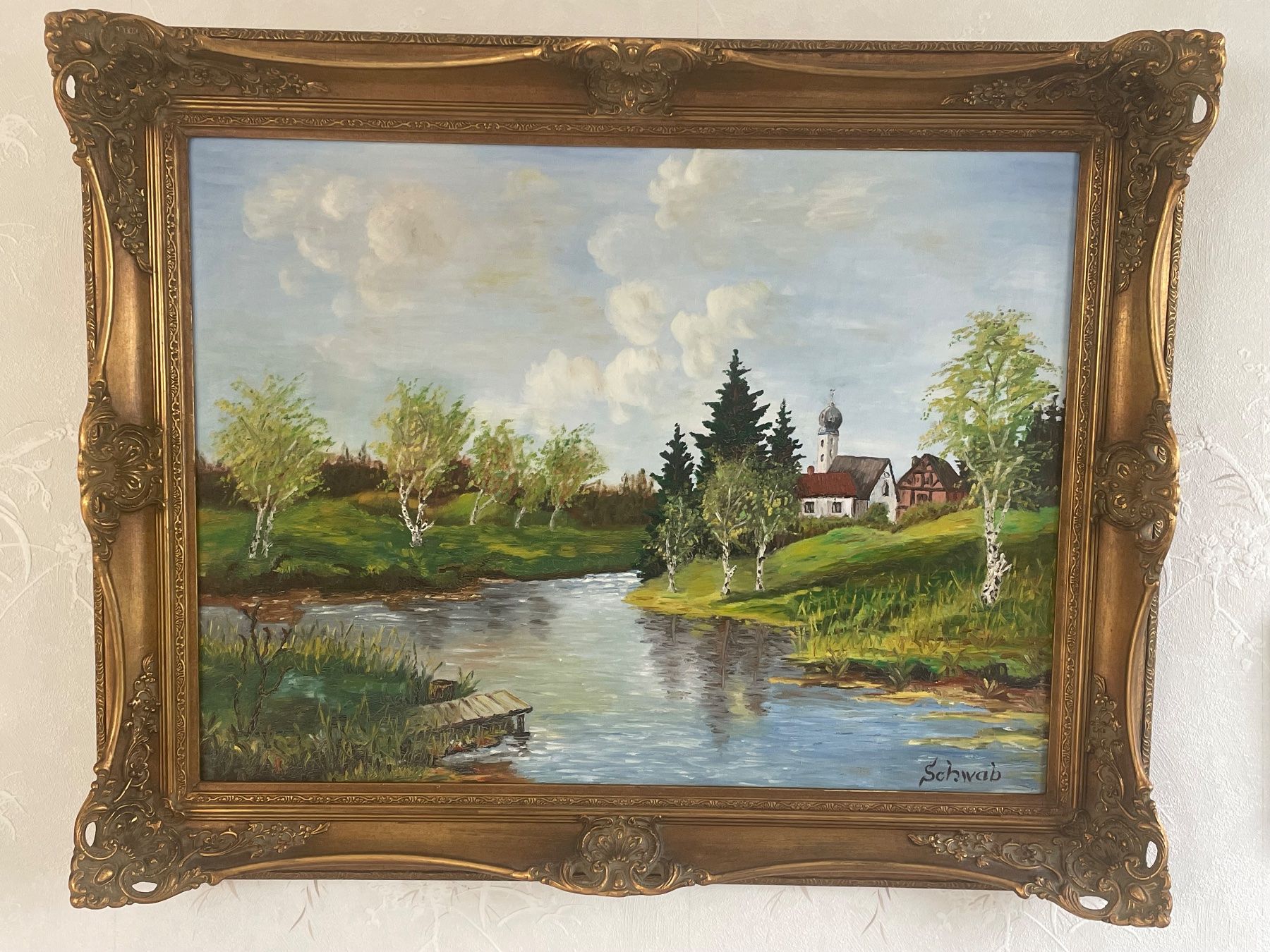 Dipinti: Gemälde "Landschaft mit See", prächtiger Rahmen !, 80x100cm – Usato da Romanshorn venduto da luxcollect