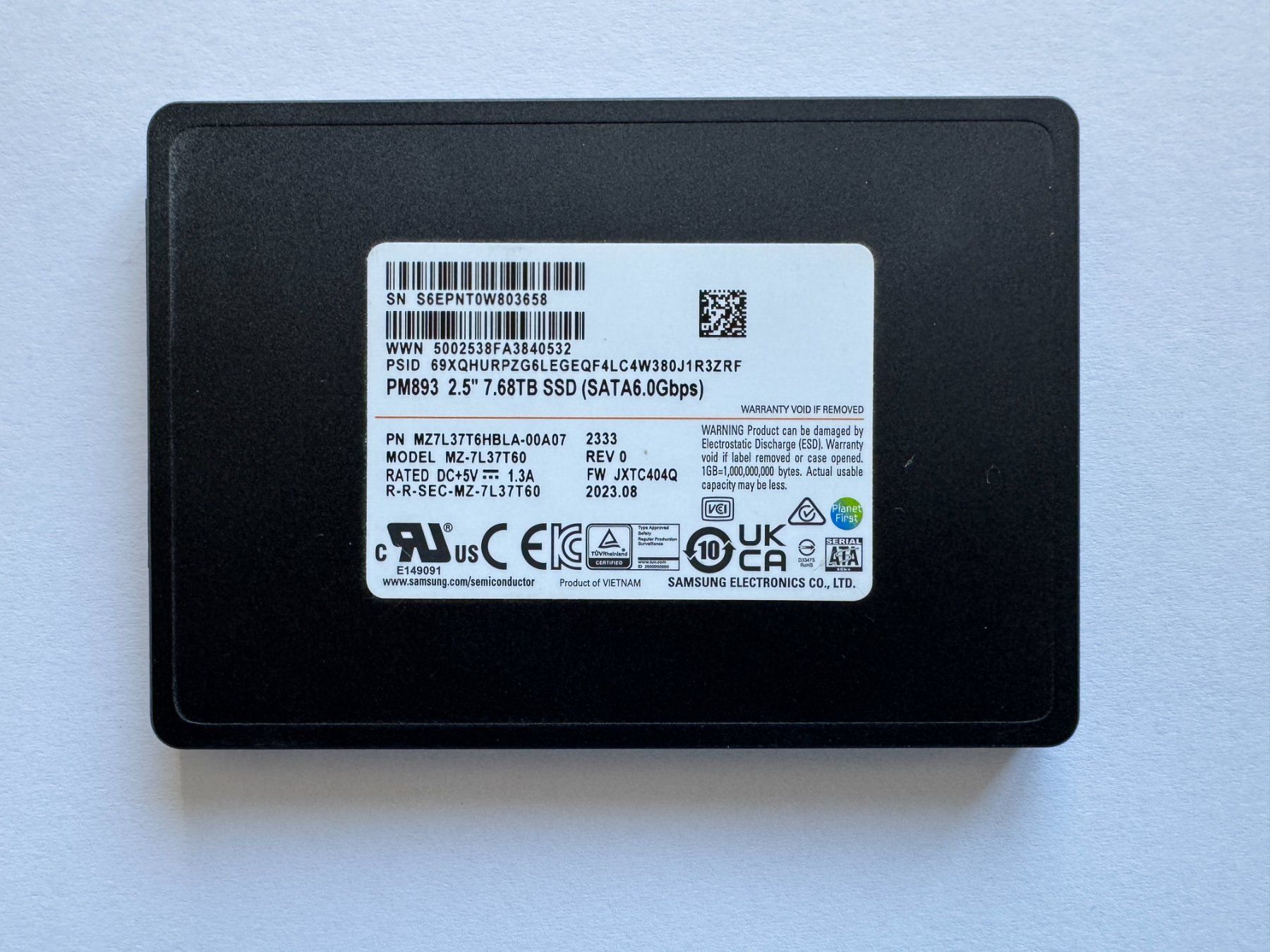 Samsung Harddisks: Samsung Enterprise SSD PM893, 7.68TB – Gebraucht aus Suhr von Heuby