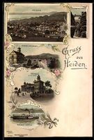 Lithographie Heiden, Gesamtansicht, Kirchplatz, Kurhaus, Dam