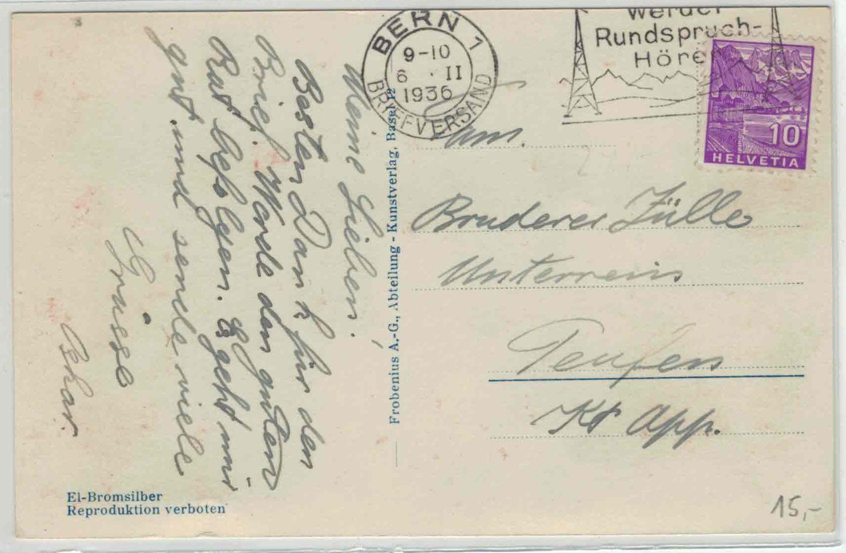 Cartoline postali: AG 301 Zurzach 1936 – Usato da Fribourg venduto da philafri 1