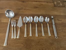 Servierbesteck Set 9 Teile Edelstahl Gold Akzente poliert