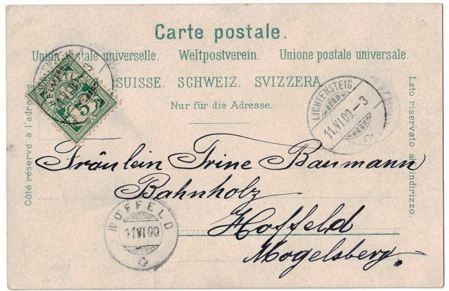 Cartoline postali: Lichtensteig, gelaufen 1900 – Usato da Frauenfeld venduto da POML 1