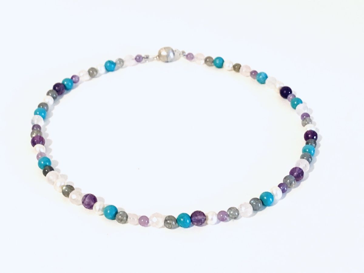 Catenine: Turquoise, Amethyst & Pearl Necklace - Sterling Silver – Nuovo e nell'imballaggio originale da Rüschlikon venduto da ThereseJewelryDesign 3