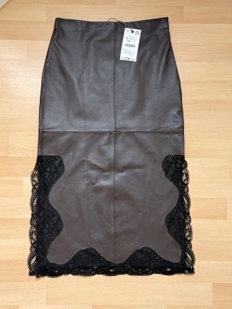 Zara Lederrock mit Spitzenbesatz braun Grösse S neu UVP: 199