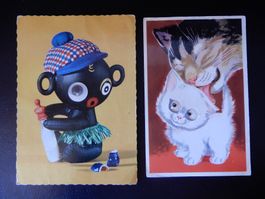 2 Postkarten Kitsch - Moving Eyes" Vintage 60er