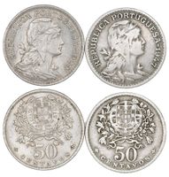Portugal 50 Centavos 1929 & 1947 (ss-vz)