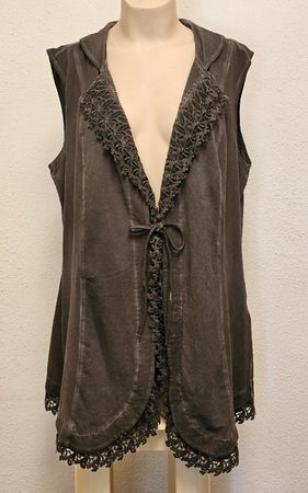 Ulla Popken Damen Longweste Grau Spitze Gr. 46/48