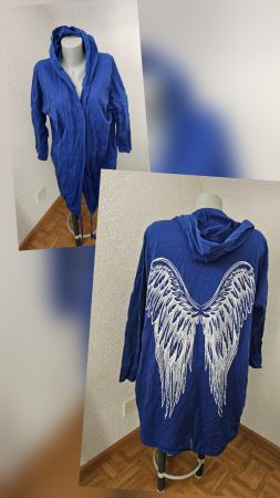 Blauer Langarm Cardigan Kapuze Grösse S Flügel Engel Angel