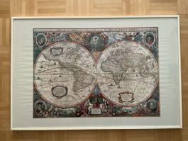 Alter Weltkarte Druck mit Rahmen von Henricus Hondius 1651