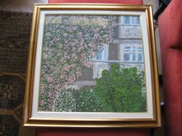 Bild rosa Busch inkl. goldenem Rahmen 63 x 63  cm