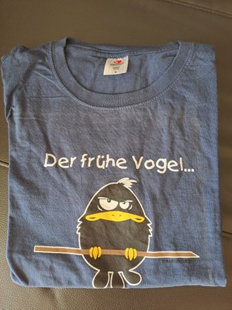 T-shirt, blau, mit Spruch, Grösse S