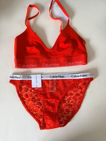 CALVIN KLEIN, Triangel und Slip, Grösse S/XS, Orange (Set)