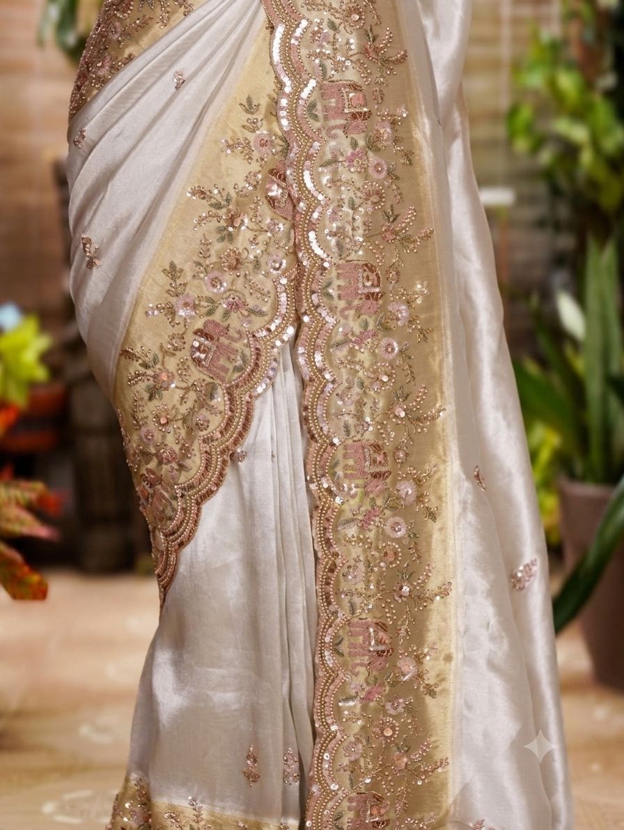 Vestiti: Gold saree with embroidery NEW – Nuovo e nell'imballaggio originale da Les Acacias venduto da minnie6 1