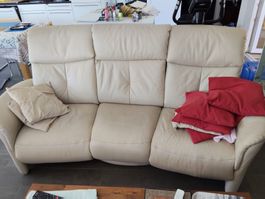 Canapé cuir beige 3 places + Fauteuil inclinable, ELECTRIQUE