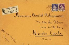 1926: Helvetia m. Schwert 110 Rp. Ausland-Frankatur