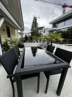 Gartenmöbel-Set, 1 Tisch mit Glasplatte, 4 Stühle