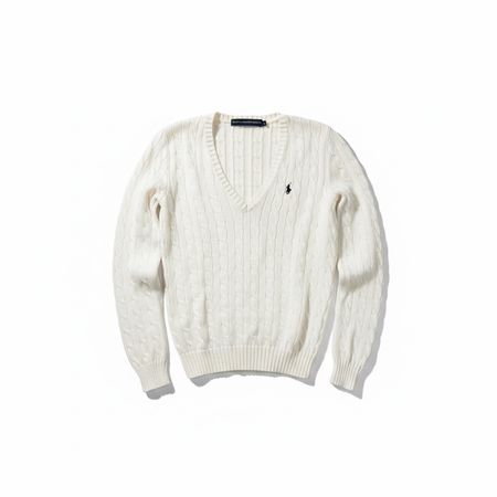 Pull en maille Torsadé Ralph Lauren Blanc Col V - M Femme 32