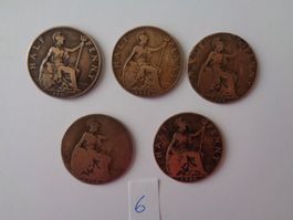 5 Münzen England Half Penny - Bronze 1903 – 1920