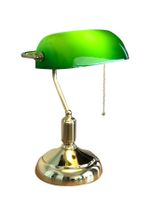 Banker Lampe Gold Glasschirm mit Zugseil 45