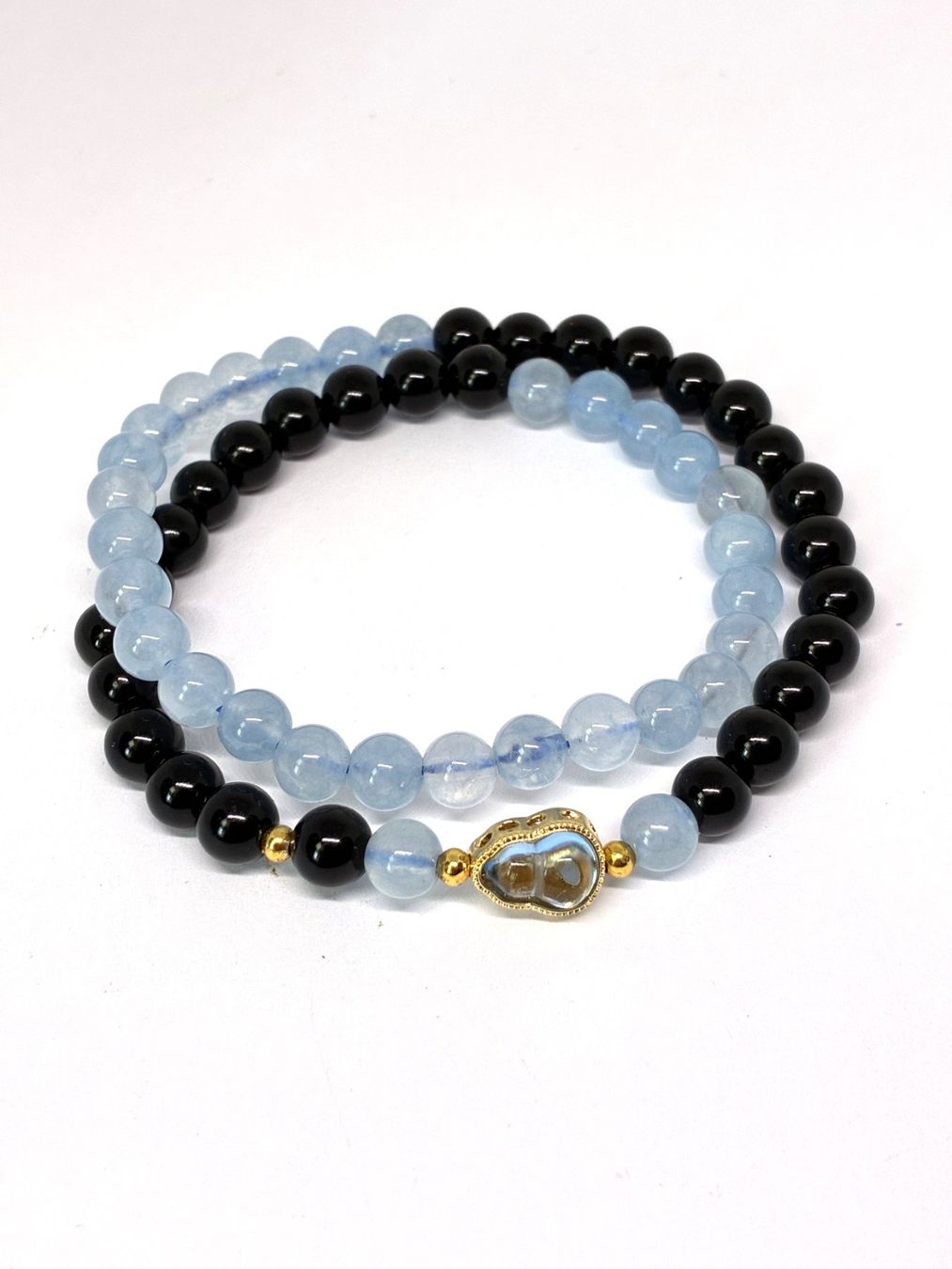 Armbänder & -reifen: Obsidian & Aquamarin Doppelwickel-Armband – Neu (gemäss Beschreibung) aus Finstersee von Small-Daily-Rituals 1