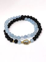 Obsidian & Aquamarin Doppelwickel-Armband