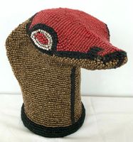 Glasperlen besetzte alte Schlange Bamileke Kamerun H 18 cm