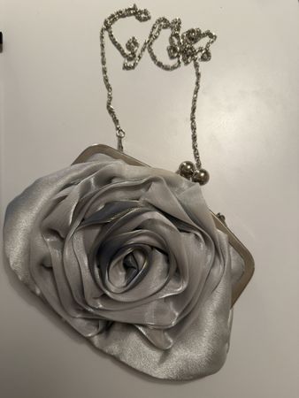 Elegant Silver Rose Clutch with Chain - Perfect for Events