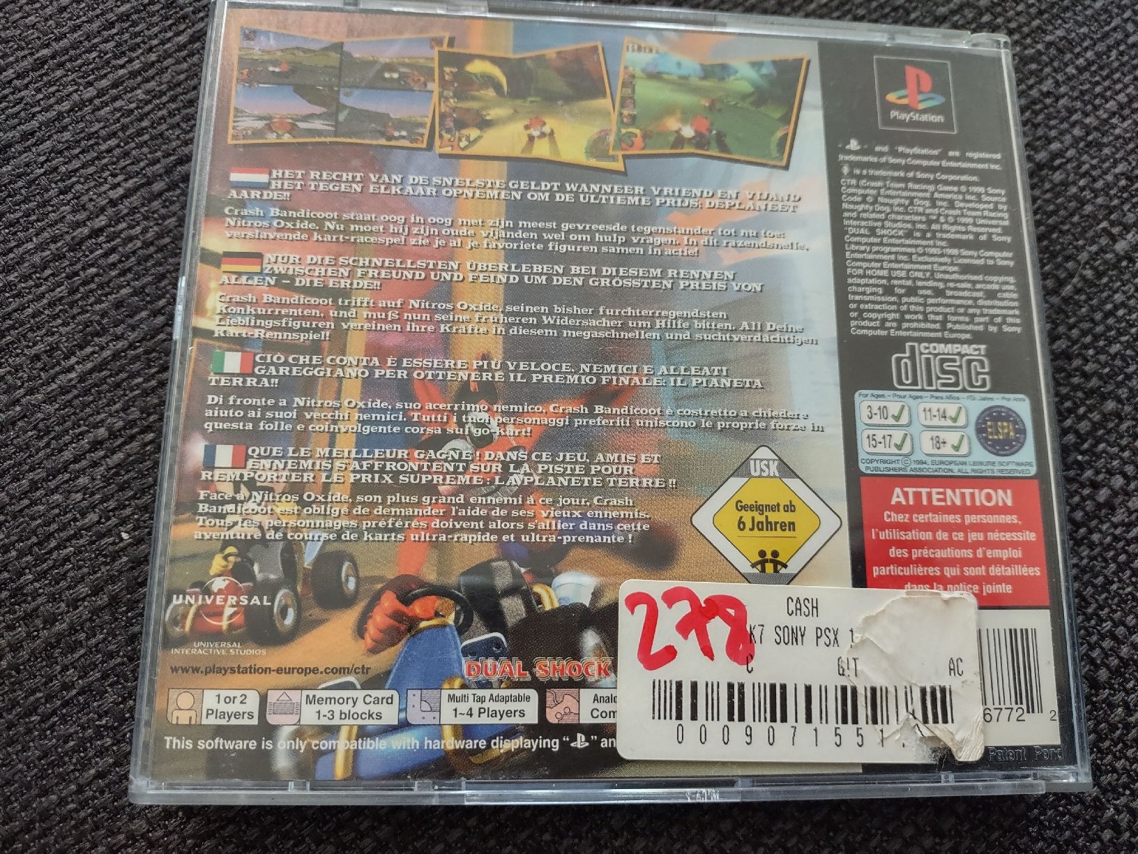 Sony Giochi: CTR Crash Team Racing PS1 Platinum FR – Usato da Fribourg venduto da PastGame 1