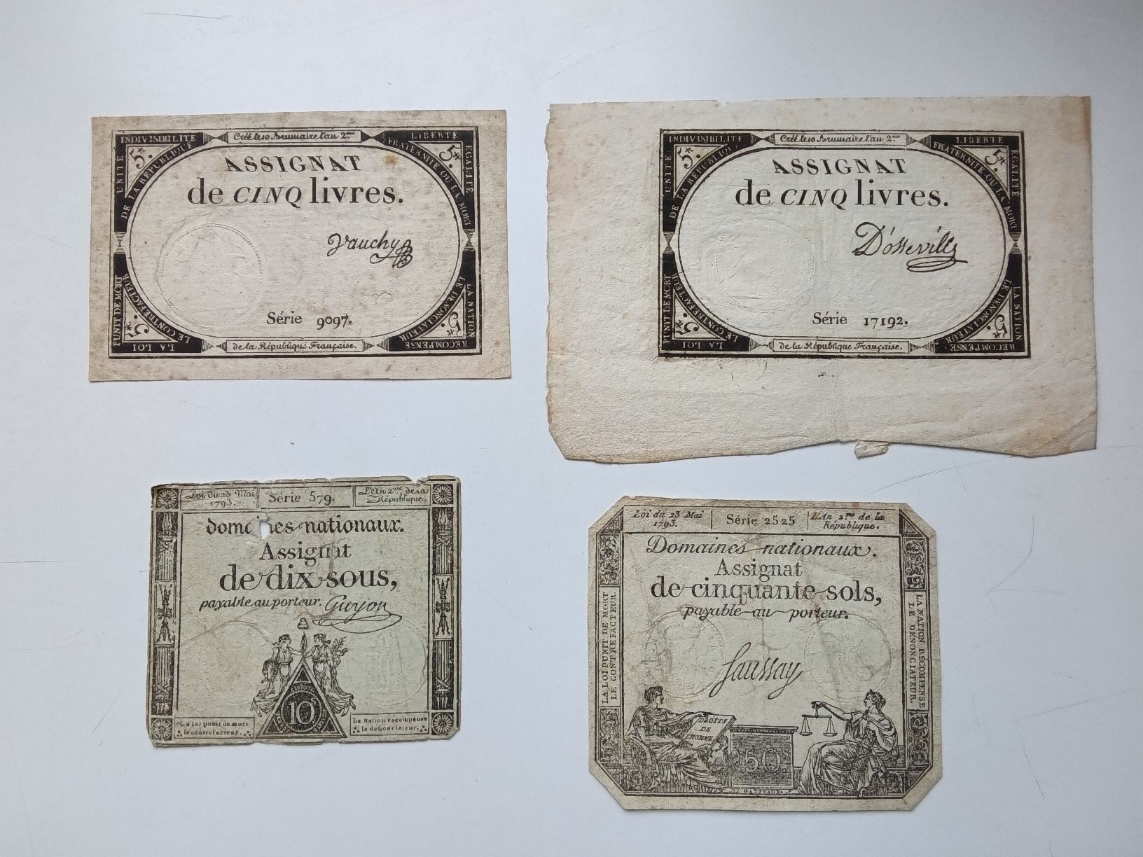 Banknoten: 4 Assignate von 1793 Frankreich – Gebraucht aus Feldbach von carlotta111