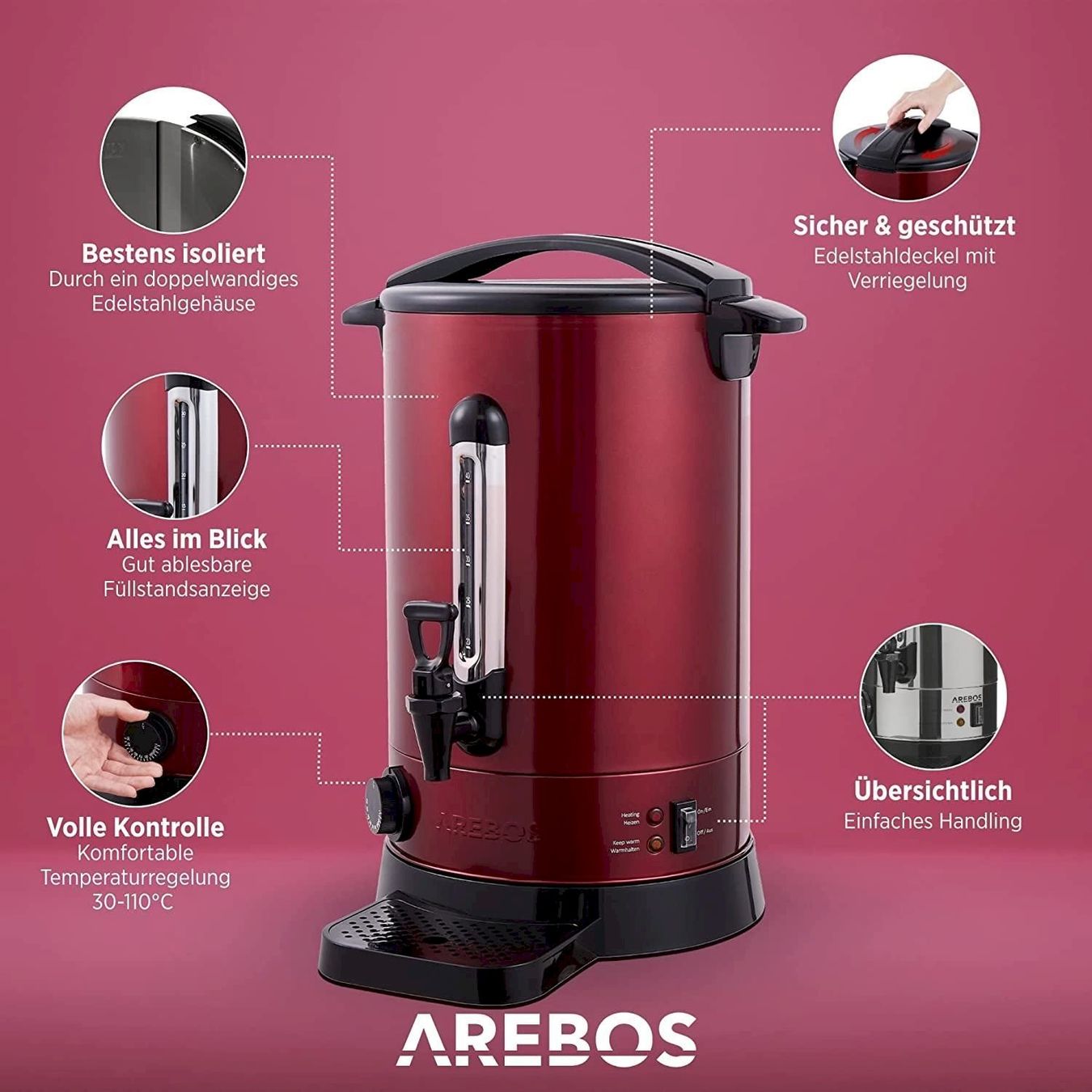 Altro per cucinare: Arebos Glühweinkocher Rot 8,8L – Nuovo e nell'imballaggio originale da Bottighofen venduto da zaap 2