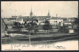 AK Payerne, Ortsansicht mit Bahnhof