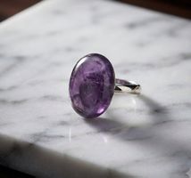 Moderner Cabochon Natur-Amethyst Silberring 925 - Neu