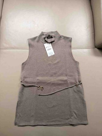 New Zara Sleeveless Top Mock Neck Beige - Size M
