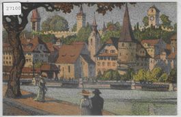 Luzern - Musegg v. Bahnhof aus - Litho