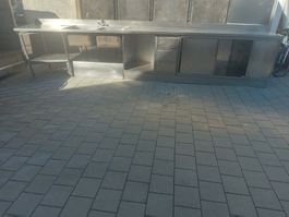Edelstahl Spültisch mit Armatur Gastro Profi 466x70xH91cm