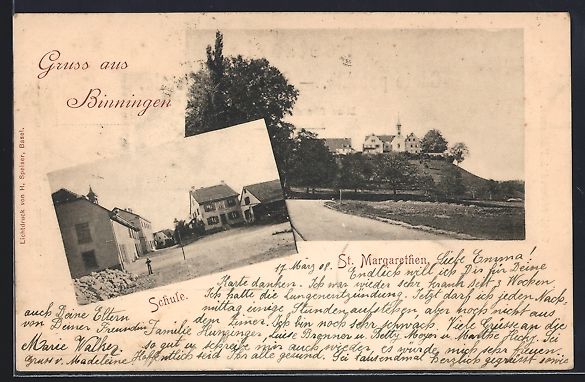 Cartoline postali: Binningen, Partie an der Schule und Blic – Usato da Berlin venduto da bartko-reher