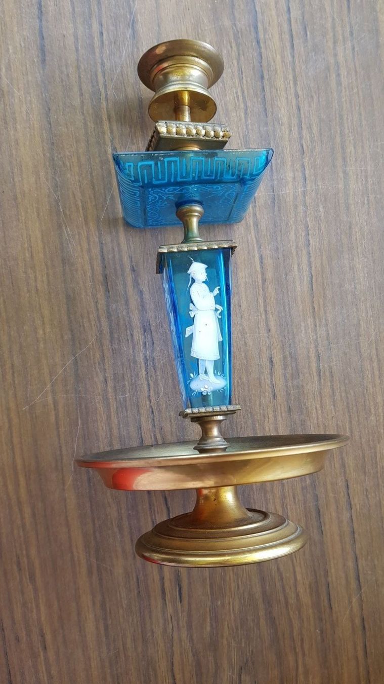 Portacandele: Kerzenständer Glas antik Schneemalerei – Usato da Mörschwil venduto da antiksalon21 9